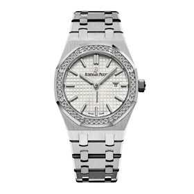 ساعت اودمار پیگه AP دورنگین زنانه نقره ای صفحه سفید Audemars Piguet Royal Oak Diamonds