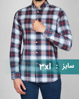 پیراهن مردانه جین چهارخانه – سفید زرشکی