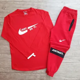 ست تیشرت آستین بلند و شلوار مردانه قرمز JUSTDOIT