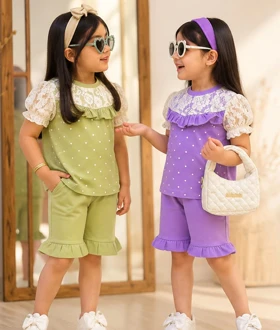 تیشرت و شلوارک دخترانه دانتل