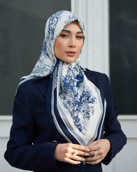 روسری ابریشم توییل قواره 90 30182 (سرمه ای)