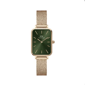 ساعت دنیل ولینگتون حصیری زنانه رزگلد صفحه مستطیل سبز Daniel Wellington Rosegold