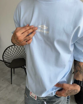 تیشرت یقه گرد چاپی Balenciaga رنگ آبی اسکای