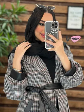 پالتو طرحدار سرآستین چرم