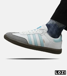 کفش کتانی مردانه و زنانه سفید آبی ADIDAS Samba