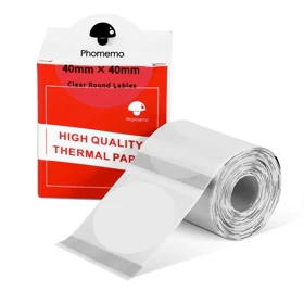 رول لیبل پرینتر حرارتی گرد شفاف فوممو سایز 4040 میلی‌متر (180 عددی) – مدل Phomemo XY4040-180TT