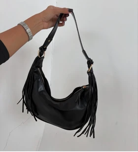 کیف هلالی زنانه ریش ریش (مشکی)