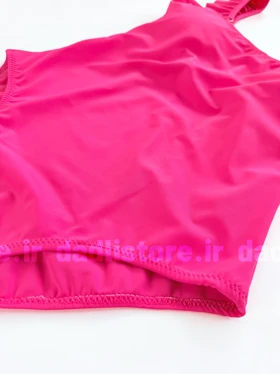 مایو یک تکه کاپ‌دار صورتی بند پلیسه