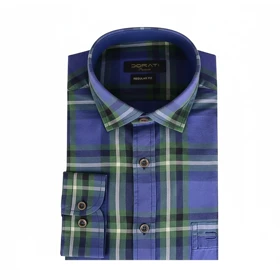 پیراهن مردانه رسمی چهارخونه سبز و آبی