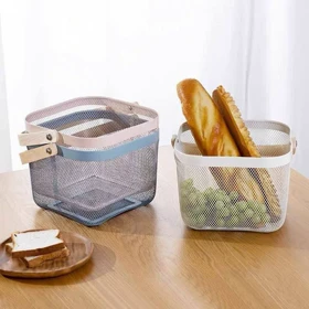 سبد فلزی ایکیا بزرگ دسته چوبی مربع