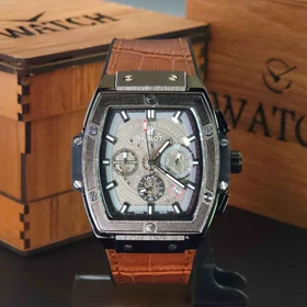 ساعت مچی مردانه هابلوت ژنو 3 موتور فعال کرنوگراف HUBLOT تاریخ دار بند رابر روکش چرم