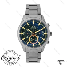 ساعت مردانه کرست 6258-4 فول دیت دودی صفحه آبی Crest-10865-G