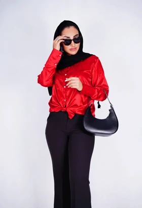 شومیز ساتن چند طرح جلو دکمه