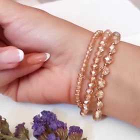 دستبند کریستالی سه ردیفه شامپاینی با مهره‌های درخشان