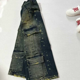 شلوار جین 8جیب بگ زاپ‌دار طرح رنگی دخترانه