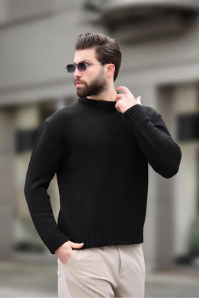 ژاکت بافتنی مردانه Black Crew Neck Overfit E7402