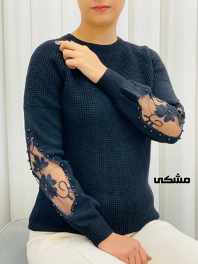 بلوز بافت آستین توری زنانه