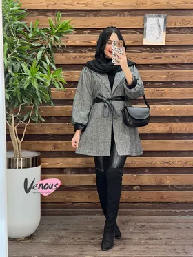 پالتو طرحدار سرآستین چرم