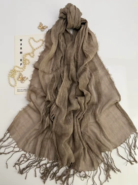 شال لینن تک‌رنگ 20684 (کرم تیره)