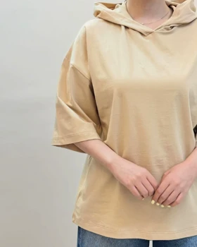 تیشرت باکسی کلاهدار ساده