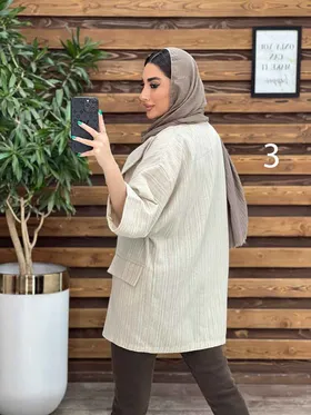 مانتو راه راه چهاردکمه آستین پاکتی