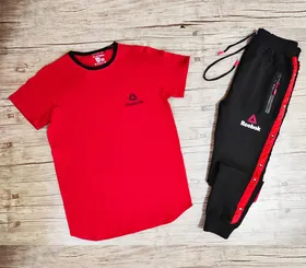 ست تیشرت آستین کوتاه و شلوار REEBOK مثلث قرمز رنگ قرمز