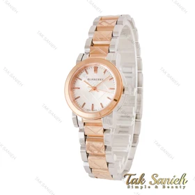 ساعت بربری زنانه دورنگ رزگلد صفحه سفید Burberry-4458-L