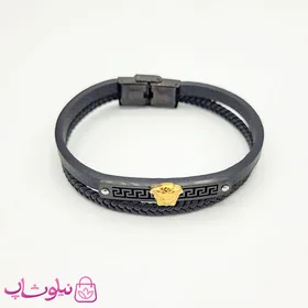 دستبند مردانه چرم و استیل مدل ورساچه مشکی
