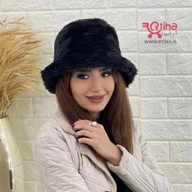 کلاه باکت هت مشکی خز دار مدل فرحی