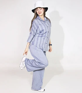 شومیز شلوار لینن کد 1449 (آبی)