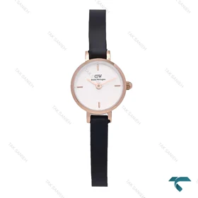 ساعت DW زنانه مینی گرد رزگلد بند چرم مشکی صفحه سفید DW-6769-L