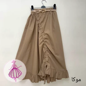 دامن لینن گتی بلند در رنگبندی متنوع(کد1454) (موکا)