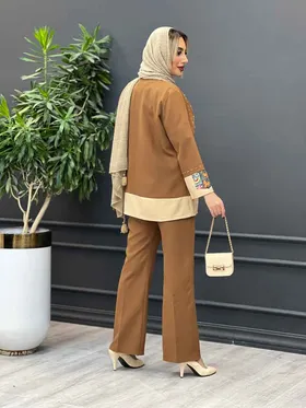 ست مانتو و شلوار ترکیبی دوخت دار