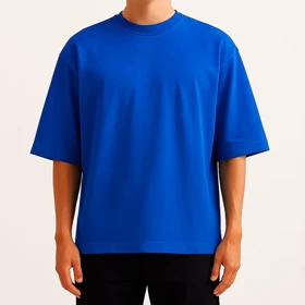 تیشرت لش باکسی آبی شالی پارچه ماکان گرم بالا