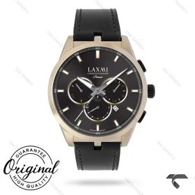 ساعت مردانه لاکسمی 8131-2 کرنوگراف طلایی بند چرم مشکی Laxmi-9151-G