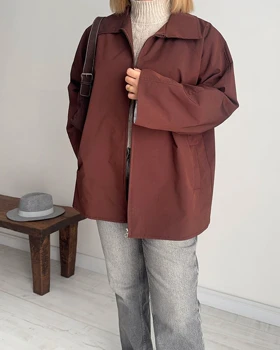 ترنچ کت Fly قهوه ای (قد کوتاه)