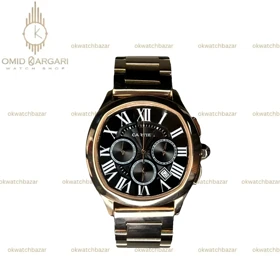 ساعت مچی کارتیه کورنوگراف بند رزگلد صفحه مشکی Cartier