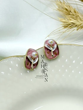 گوشواره نقاشی شده گل رزگلد