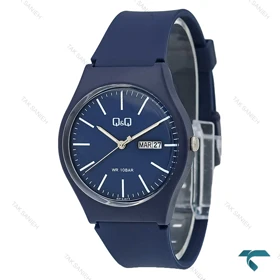 ساعت مردانه کیو کیو دو تقویمه سرمه ای بند رابر QQ-7771-G