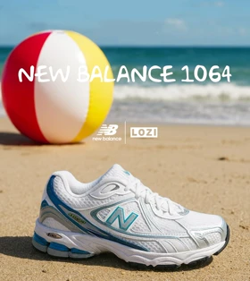 کفش کتانی مردانه و زنانه سفید طوسی آبی NEW BALANCE 1064 مدل 6312