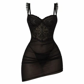 لباس خواب فانتزی فنردار مشکی برند گلوریا کد 1227