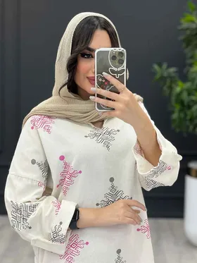 ست مانتو و شلوار طرحدار آستین پاگن