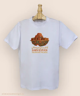 تیشرت مردانه و زنانه طرح کاخ ساسانی سروستان تلفیق با هنر فرش ایرانی