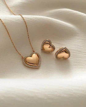 نیم ست قلب دور نگین ژوپینگ