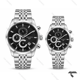ساعت سیکو ست کورنوگراف سیلور صفحه مشکی Seiko-11443-S