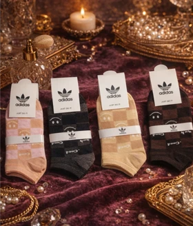 جوراب مچی فانتزی زنانه و دخترانه ریز بافت نخی 12 جفتی برند آدیداس