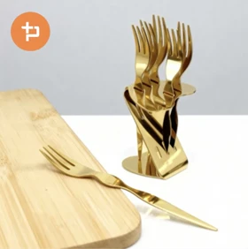 چنگال دسر خوری 6 عددی استند دار طلایی