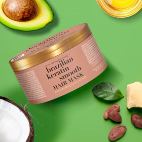 ماسک مو صاف‌کننده کاسه‌ای مناسب موهای وز و آسیب‌دیده او جی ایکس, OGX مدل Brazilian Keratin Smooth حجم 300 میل