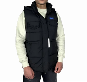 جلیقه پافر (بادی) کلاهدار مردانه - مشکی - مدل جیب‌دار تاکتیکال