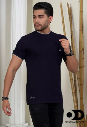 تیشرت مردانه سرمه ای پارچه نخ پنبه تایلندی کبریتی ریز تابستانه